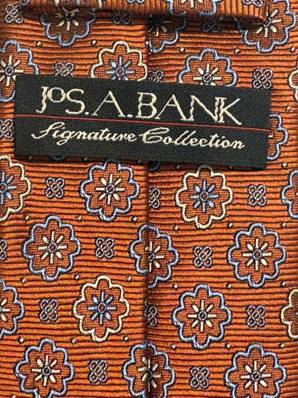 Jos. A. Bank Signature Collection Silk Tie Orange Blue Geometric Medallion 3.25"